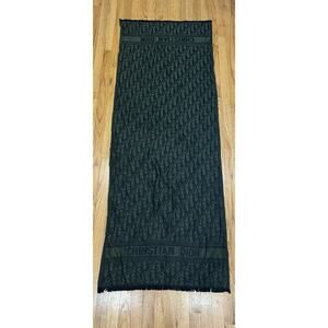 DIOR Trotter Cashmere Scarf Black and Green Oblique LIKE NEW